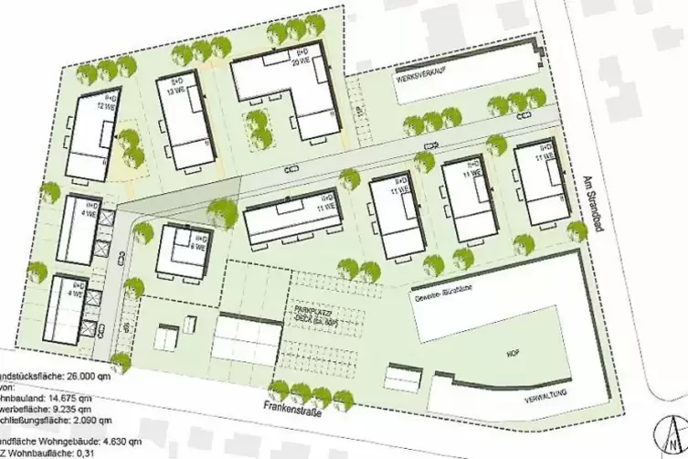 Reihenhäuser und Geschosswohnungsbau wären auf dem 2,6 Hektar großen Gelände nach den Vorstellungen der Planer machbar.