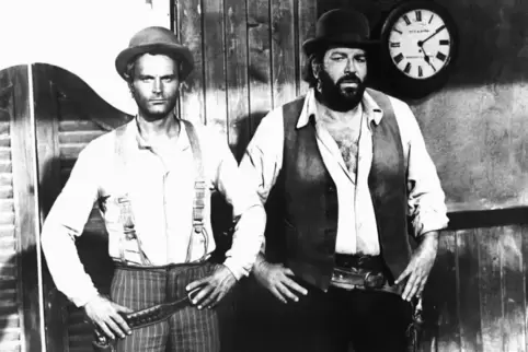 Bekannt wurde Terence Hill (links) durch seine Filme mit Bud Spencer – hier „Vier Fäuste für ein Halleluja“ von 1971.