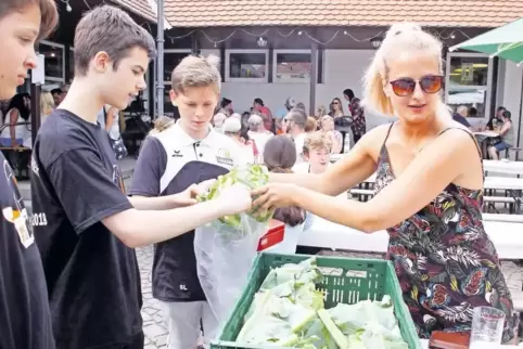 Der nächste ist eingetütet: Blumenkohlverkauf am Wochenende. 350 Köpfe wurden zu Salat verarbeitet.