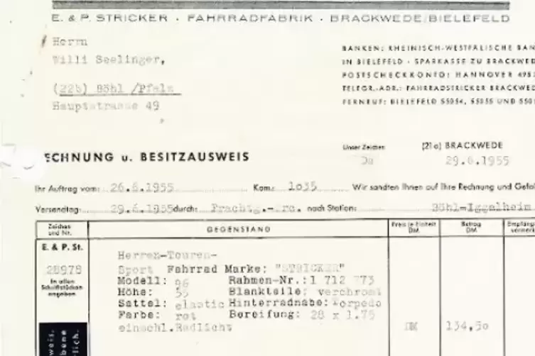Ein neues Tourenrad bekam Winfried Seelinger.