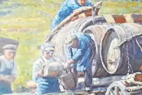 Als „Lotte“ bezeichnen Winzer ein Holzfass mit aufgesetztem Trichter, das früher bei der Traubenlese verwendet wurde, wie es auf