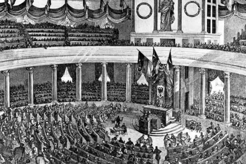 Sitzung der Deutschen Nationalversammlung in der Frankfurter Paulskirche im Mai 1848.