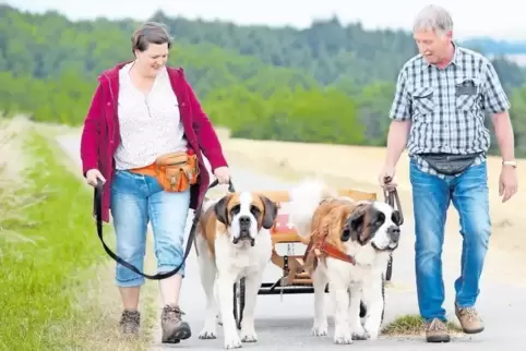 Beim Training: Myrjam Schröer mit ihrer Elfi und Dieter Schmidt mit seiner Kati.