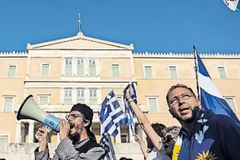 Proteste in Athen Anfang Juli gegen den Kompromiss im Streit um den Staatsnamen Mazedoniens.