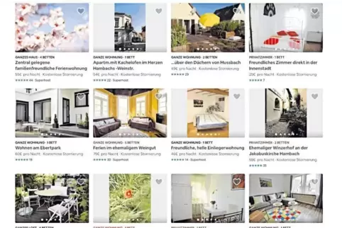 Angebote von Neustadter Vermietern auf der Internet-Plattform Airbnb.