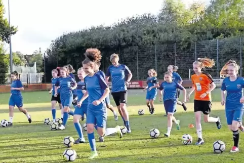 Farbtupfer: der FC Speyer II im Freitagstraining im Sportpark.