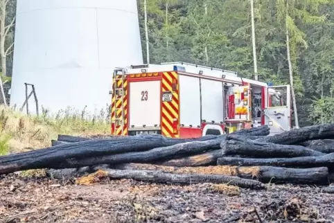 Die Feuerwehr war bis in den Morgen im Einsatz. Hier ist der verbrannte Holzstapel zu sehen.