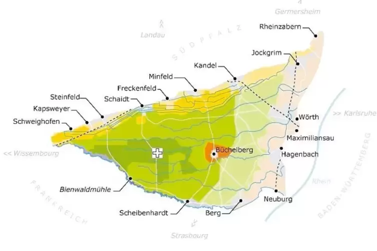 Gebiet des Naturschutzgro&szlig;projektes. Die Naturwaldfl&auml;che ist dunkelgr&uuml;n eingezeichnet.