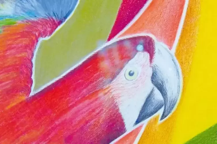 Erinnert an Albert Weisgerber: der Papagei, den die portugiesische Künstlerin Adria Moura mit Farbstiften gemalt hat. „Arara Ver
