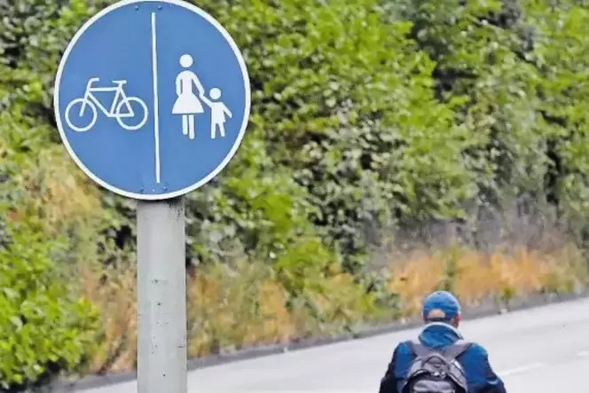 Das Verkehrszeichen 240: Hier müssen Fußgänger und Radfahrer den für sie vorgesehenen Streifen benutzen.