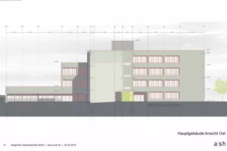 IGS W&ouml;rth, Sanierungsplan Altbau, Ansicht Ost.
