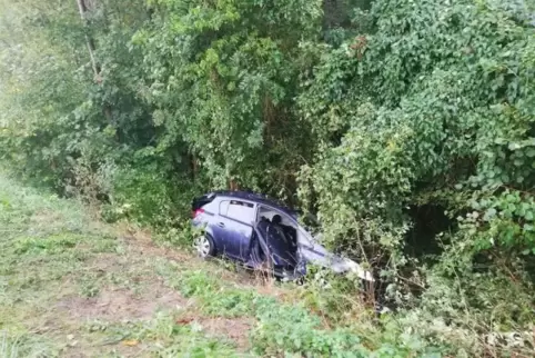 Das Auto kam aus ungeklärten Gründen von der Fahrbahn ab. Foto: Feuerwehr VG Rheinauen/frei 