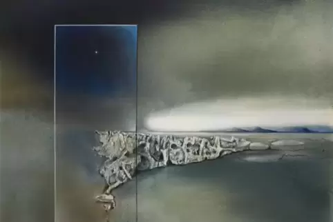 Rätselhaft, surreal: Das Mischtechnikgemälde „Strand“ ist eines der spätesten großen Werke des im April verstorbenen Malers Klau