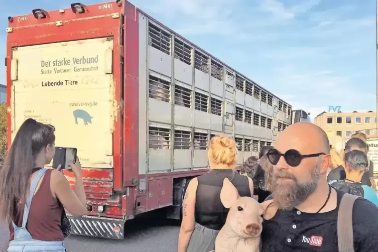 Mehr als 70 Tierfreunde demonstrierten gegen die Art, wie die Schweine geschlachtet werden.