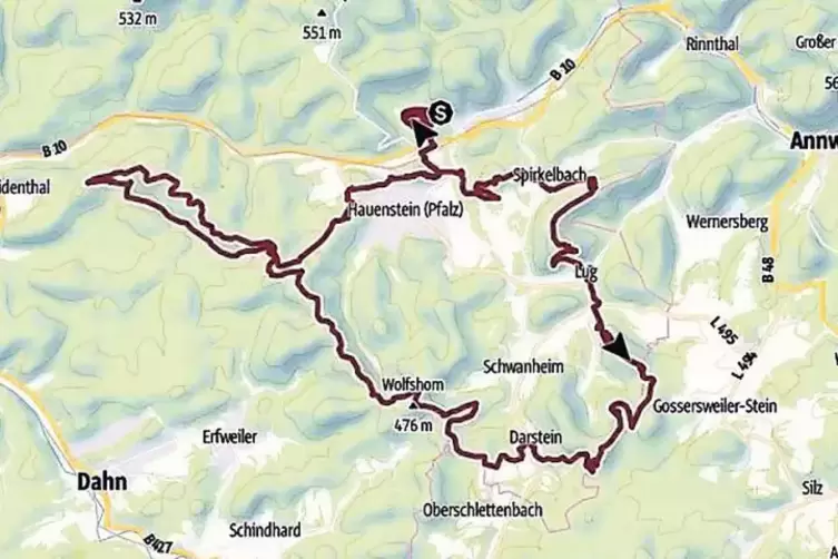Das ist der Streckenverlauf des Waldläufermarathons, den die Urlaubsregion Hauenstein und der TSV Wilgartswiesen am kommenden Sa
