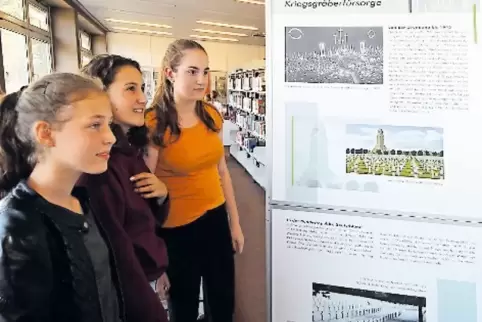 Informieren sich an Schautafeln über den Ersten Weltkrieg: Schüler des Speyerer Doppelgymnasiums.