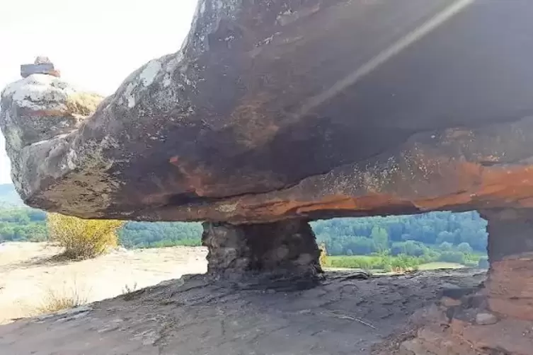Aus der richtigen Perspektive betrachtet wird aus einem nat&uuml;rlichen Steintisch eine Schildkr&ouml;te.