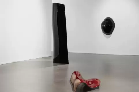Meist in hochglänzendem Schwarz, seltener auch in Rot: die Arbeiten von Nobuyuki Tanaka in der Pfalzgalerie.  Foto: Pfalzgalerie
