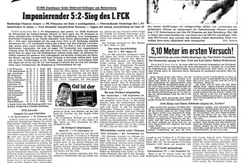 Eine Szene vom bis dato letzten Pflichtspiel zwischen der ersten FCK-Garnitur und dem FK Pirmasens: Am 3. Januar 1963 schießt de