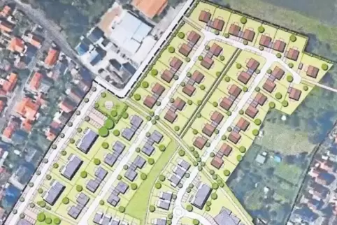 Die bisherige Planvariante: Die drei grauen Blocks am linken Rand des Gebiets stehen dort, wo heute die Linden stehen. Bei der a