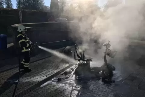 Nichts mehr zu machen: Ds Elektromobil brannte komplett aus.  Foto: Feuerwehr 