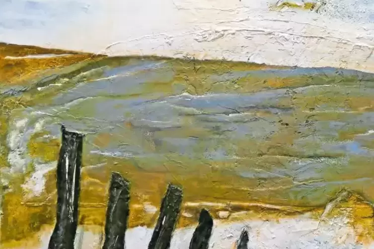 Ute Weigel hat eine Strandimpression für das Ausstellungsmotto „Zeit der Stille" gemalt.