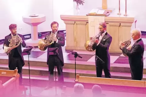 Kurzweiliges Programm in der Maikammerer Johanniskirche: „German Hornsound“ mit (von links) Timo Steiniger, Sebastian Schorr, St