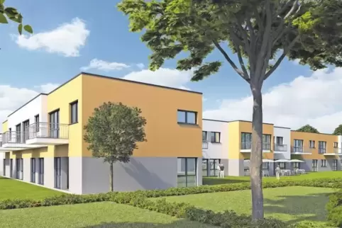 Die Visualisierung zeigt, wie das Seniorenheim in Offenbach-Hundheim aussehen wird. Ende 2019 soll es bezugsfertig sein.