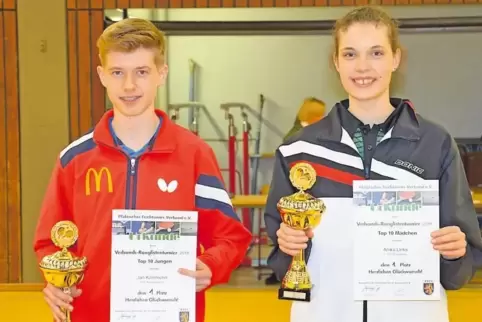 Erst Pfalz-Top-10-Sieger, dann Pfalzmeister bei den U18-Jungen und U18-Mädchen: Jan Kämmerer aus Vinningen und Anika Links aus P