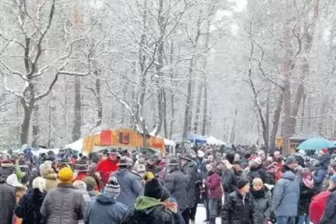 Gut besucht: Dicht gedrängt flanieren die Besucher des Weihnachtsmarkts im Dudenhofener Wald an den Ständen vorbei.