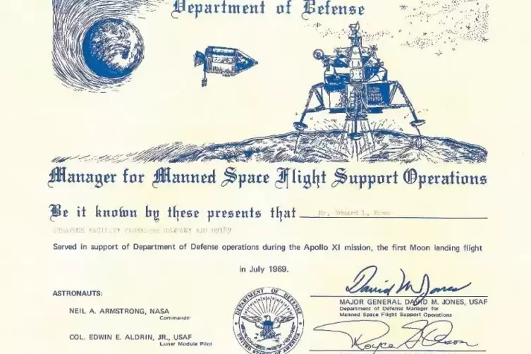 Von Pirmasens aus wurde die erste Apollo-Mission zum Mond unterstützt. Dies geht aus diesem Dokument des US-Verteidigungsministe