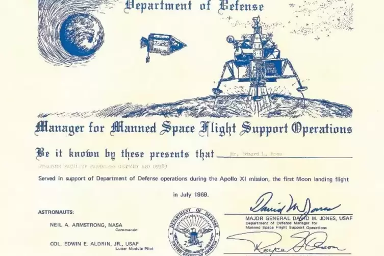 Von Pirmasens aus wurde die erste Apollo-Mission zum Mond unterst&uuml;tzt. Dies geht aus diesem Dokument des US-Verteidigungsministe