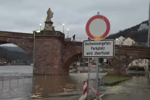 Hochwasser in Heidelberg: Der Neckar ist im Bereich der Alten Brücke über die Ufer getreten. Foto: Priebe 