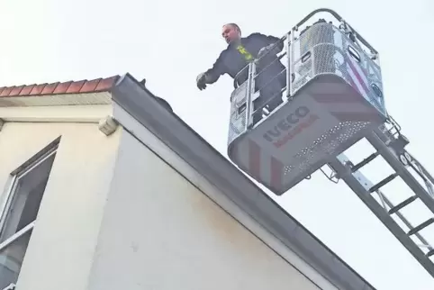 Ein klassischer, aber eher seltener Fall: Die Feuerwehr rettet ein Tier aus einer misslichen Lage. Hier versucht ein Römerberger