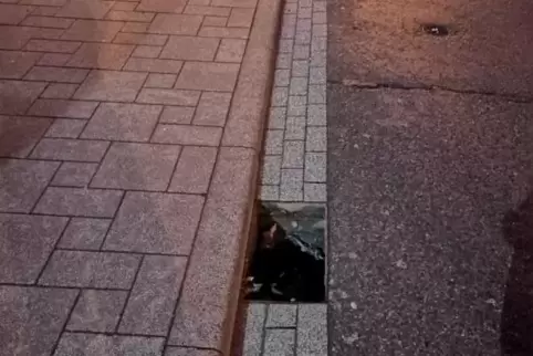 Ein teilweise ausgehobener Gullydeckel verursacht in der Kandeler Hauptstraße einen Unfall.  Foto: Polizei 