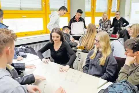 Unter Leitung der Stadtraumpioniere (hinten, von links Sophie Keller, Eileen Vogel) machen sich Schüler Gedanken über ihre Traum