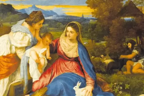 Tizian (um 1488/90–1576): „Madonna mit Kind, der heiligen Katharina sowie einem Hirten (Die Madonna mit dem Kaninchen)“, um 1530