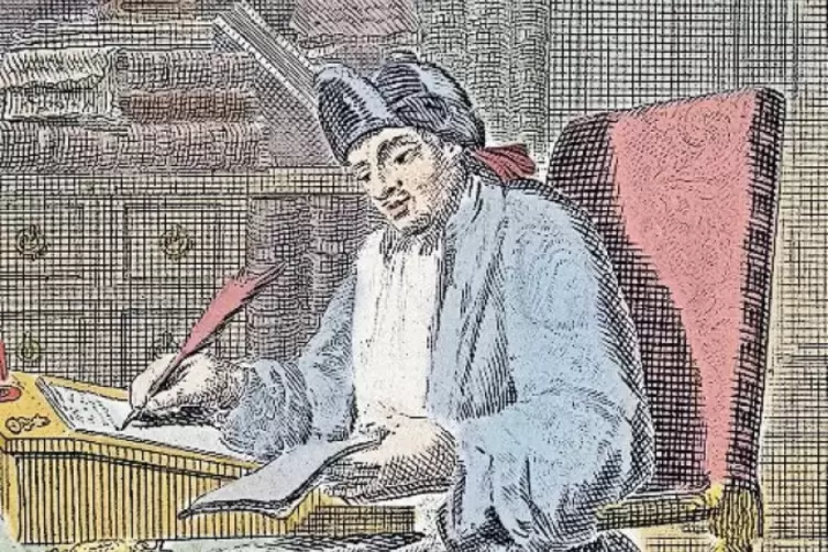 Das nachtr&auml;glich kolorierte Portr&auml;t von Cyrano de Bergerac auf dem Titelbild seiner Werke.