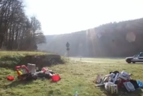 Zwei Haufen Müll zwischen Hausweiler und Buborn neben der K37. Foto: Polizei
