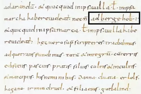3. August 819, Codex Traditionum: In diesem Auszug aus der Urkunde des Meginher und Wigbald vom Elsass (im LASp: F 1, Nr. 85 fol