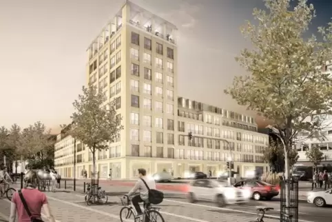 Das neue „Stadttor“ im Osten: Das Hochhaus hat zehn Stockwerke, wird 40 Meter hoch. Foto: Tilmann Probst/frei