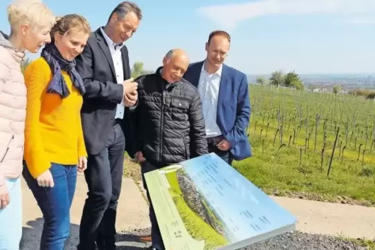 Blick auf die neue Panoramatafel (von links): Karin Beck, Friedericke Weber, Klaus Wagner, Hans Tisch und Matthias Kunkel.