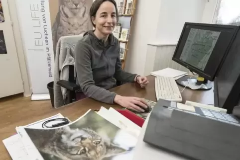 Von Luchsen umzingelt, selbst im Büro: Sylvia Idelberger, Projektleiterin des Luchs-Projektes in der Stiftung Natur und Umweltri