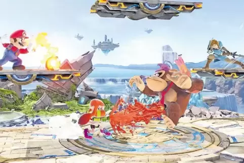 In „Super Smash Bros. Ultimate“ kämpfen Spielehelden gegeneinander.