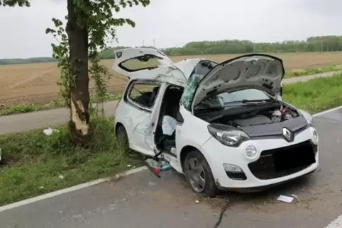 Der Kleinwagen prallte mit der Beifahrerseite gegen einen Baum. Foto: Polizei 