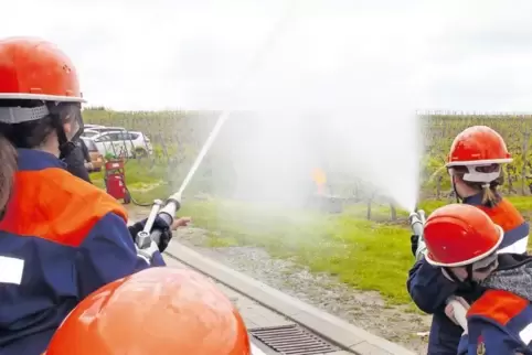 Wasser marsch: Der Feuerwehr-Nachwuchs aus Kirchheim und Kleinkarlbach zeigt sein Können.