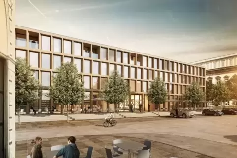 So soll das Saks Urban Design Hotel Neustadt aussehen, im Hintergrund der Saalbau. Foto: Büro Drei Architekten