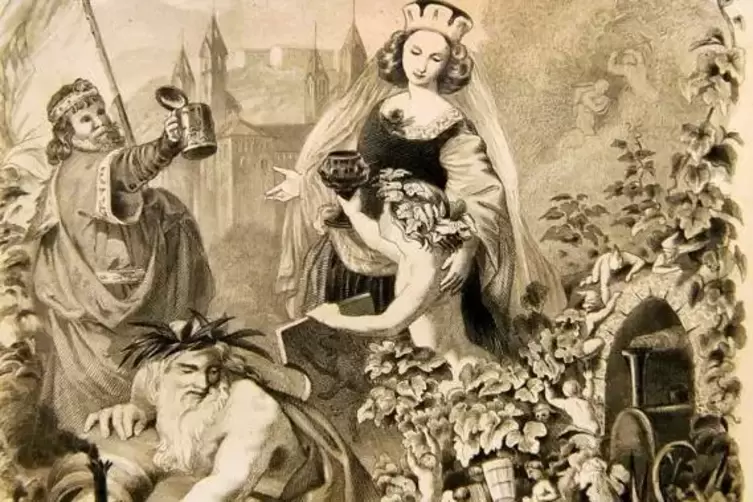 Die Pfalz 1855: Germania, Palatia, der Rhein und Gambrinus.  Foto: Lenz