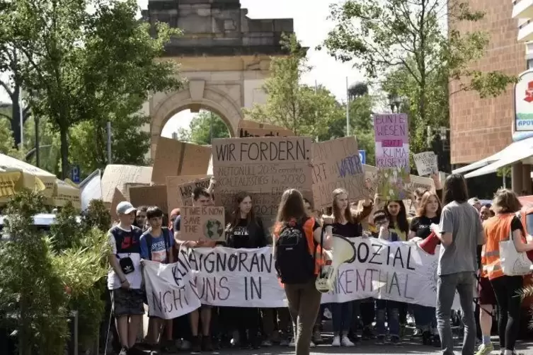 Die Teilnehmer der Demonstration zogen am Freitagvormittag vom Speyerer Tor durch die Fußgängerzone zum Rathaus.  Foto: BOLTE