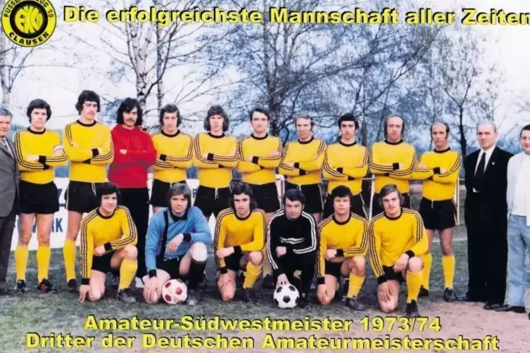 Sportlicher Höhepunkt: 1973/74 wurde der FK Clausen Südwestdeutscher Amateurmeister und Dritter der Deutschen Amateurmeisterscha